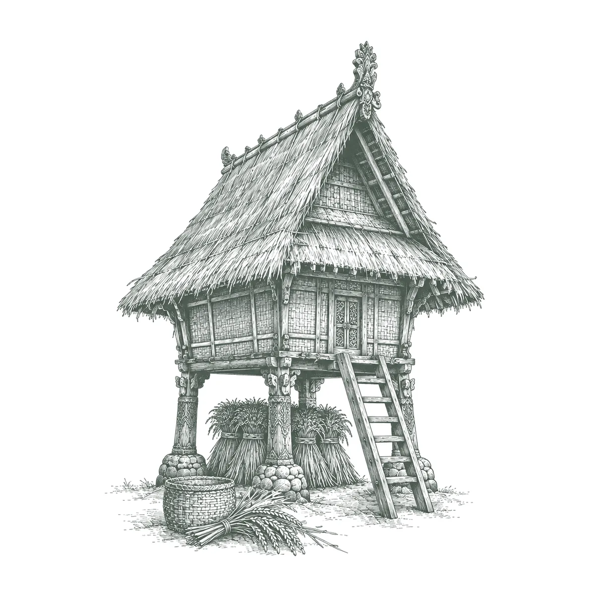 Lumbung rice barn on stilts